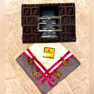 Fendi Zucchino compact wallet with matching mini scarf.